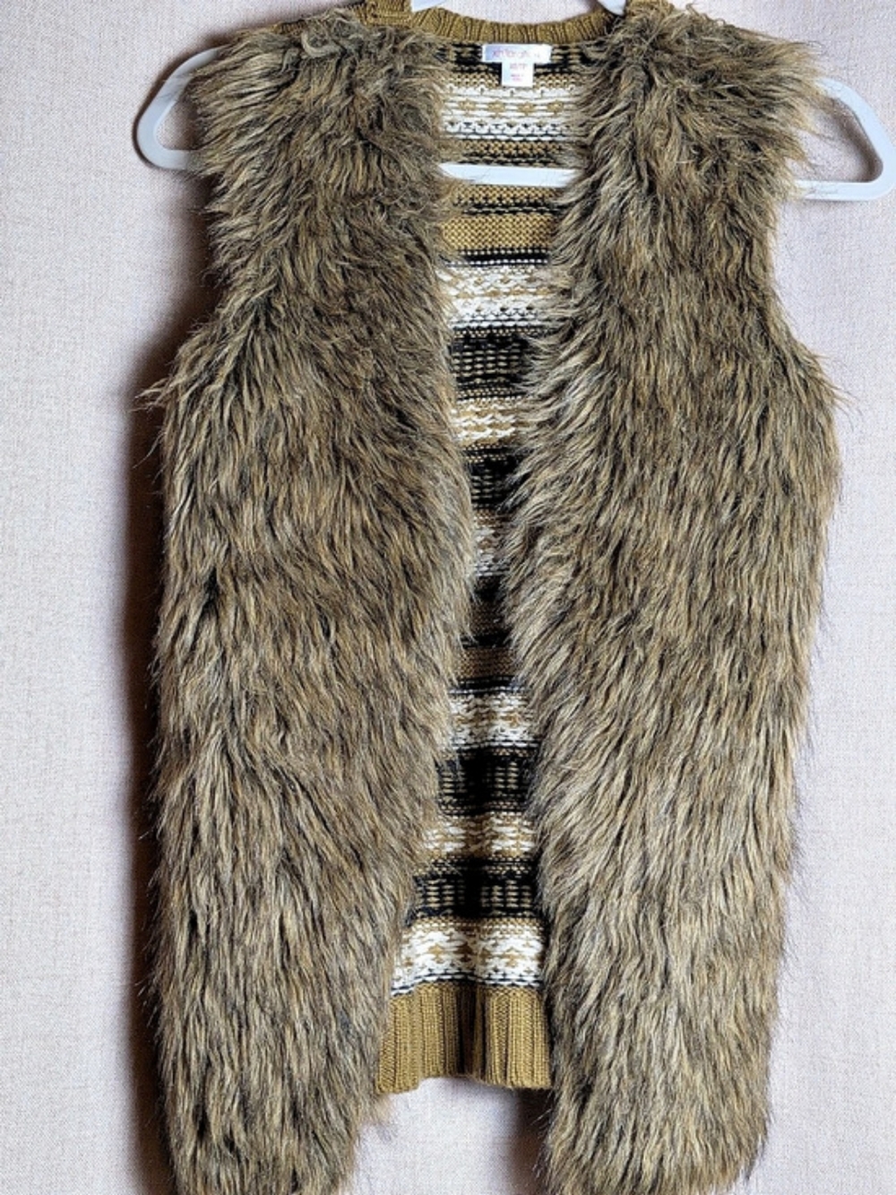 Boho Festival Faux Fur Knit Longline Vest XS